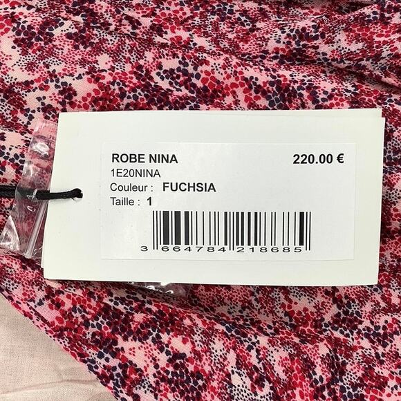 Ba&sh Size 1 US Small Fuchsia Robe Nina Mini Dress Floral 3/4 Sleeve OS17-9 - Picture 9 of 11